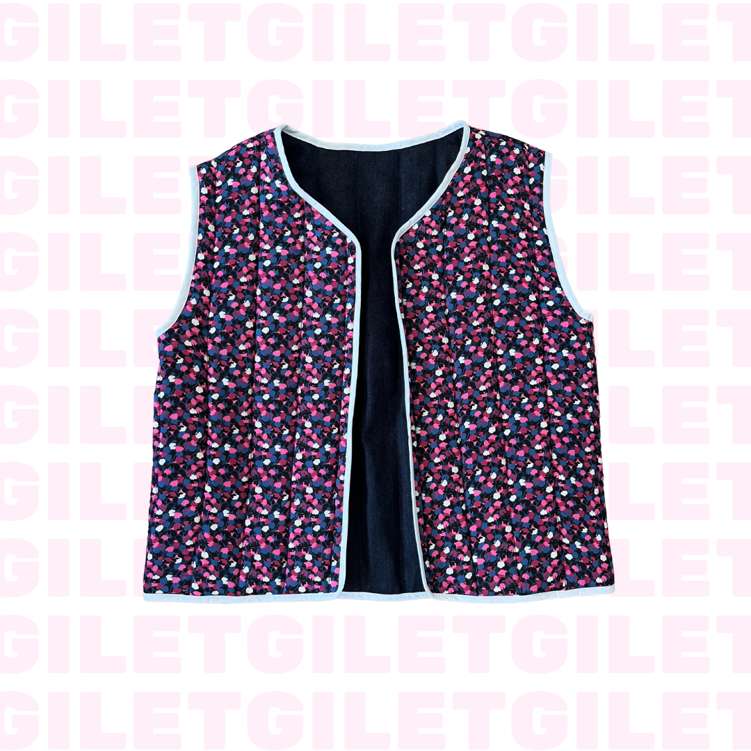 GILET_fleurs_roses_jean_face_lalieparis_upcycling
