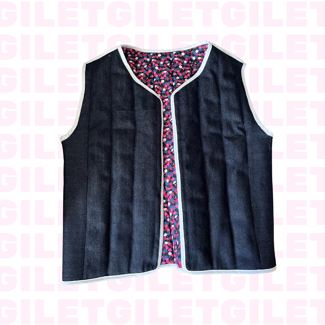 GILET_jean_fleurs_roses_face_lalieparis_upcycling